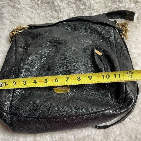 Michael Kors Black Pebbled Leather Zipper Pockets Chain Strap Hobo Shoulder Bag - Picture 13 of 14